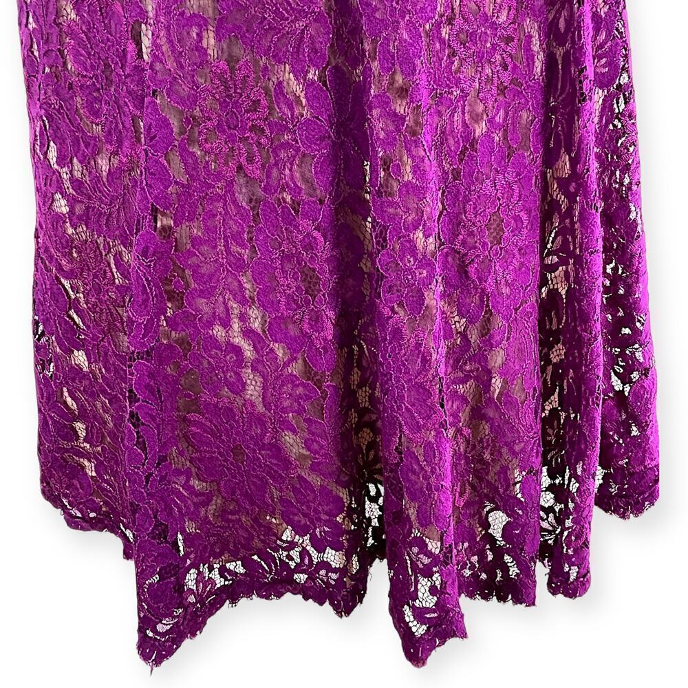 ML Monique Lhuillier Floral Lace Fit & Flare Mini Dress Lined Magenta Women's 14 - Picture 6 of 7
